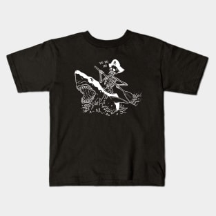 Skeleton Pirate Riding Shark Kids T-Shirt